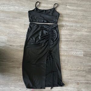 Black Ruched Two-Piece Set